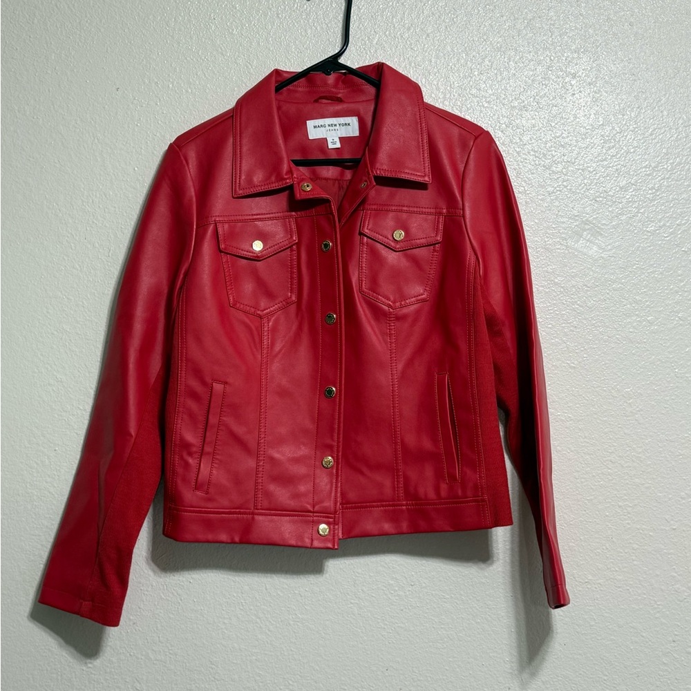 New York & Company Vibrant Red Leather Jacket